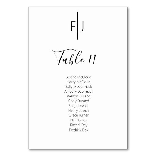 Modern White Guests  Seating List  Table Number テーブルナンバー (正面)