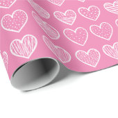 Modern white Hearts on Pink Happy Valentine's Day ラッピングペーパー (ロールコーナー)