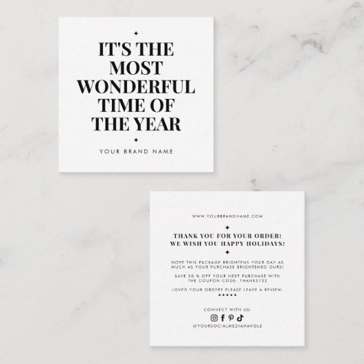 Modern white holiday business thank you  スクエア名刺 (正面/裏面)