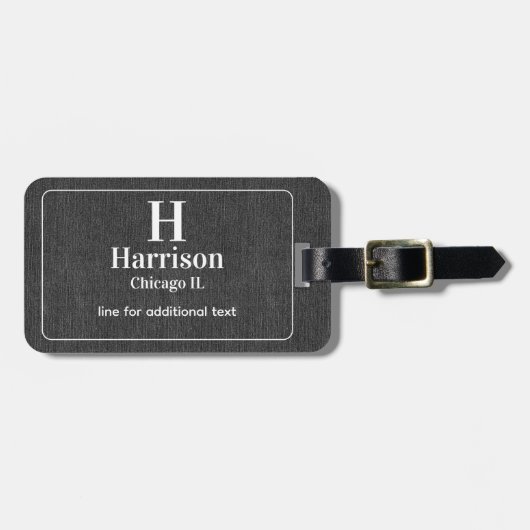  Modern White Lettering on Black Denim Print ラゲッジタグ (正面横)