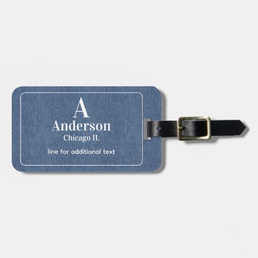  Modern White Lettering on Blue Denim Print ラゲッジタグ (正面横)