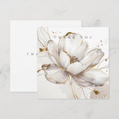 Modern White Magnolia Gold Line Art Floral Wedding サンキューカード (正面/裏面)