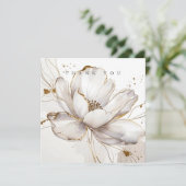 Modern White Magnolia Gold Line Art Floral Wedding サンキューカード (スタンド正面)