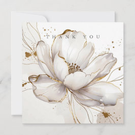 Modern White Magnolia Gold Line Art Floral Wedding サンキューカード