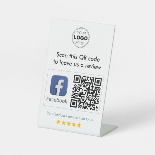 Modern White Minimalist Facebook QR Code Review 台座サイン (正面)
