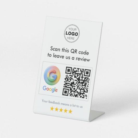 Modern White Minimalist Google Review QR Code 台座サイン (正面)