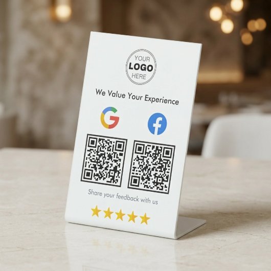 Modern White Minimalist QR Google Facebook Review 台座サイン