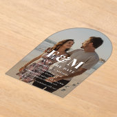 Modern White Monogram Arch Photo Save The Date アクリル招待状 (レイダウン)