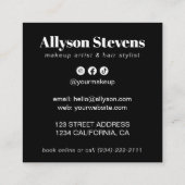 Modern White on Black Bold QR Code Hair & Makeup スクエア名刺 (裏面)