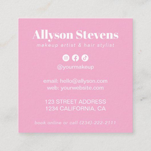 Modern White on Pink Bold QR Code Hair & Makeup スクエア名刺 (裏面)