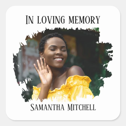 Modern White Photo Funeral スクエアシール (正面)