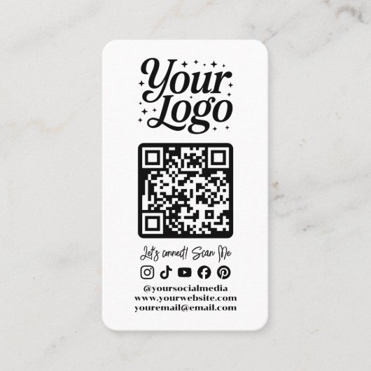 Modern White QR Code Social Media Icons Logo Photo 名刺 (正面)