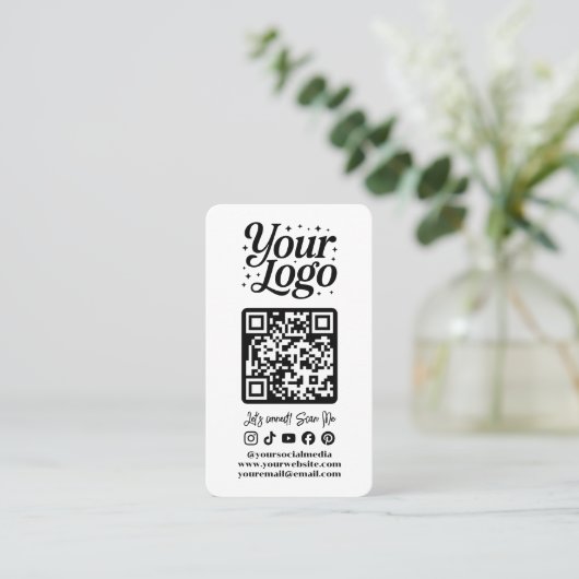 Modern White QR Code Social Media Icons Logo Photo 名刺 (スタンド正面)
