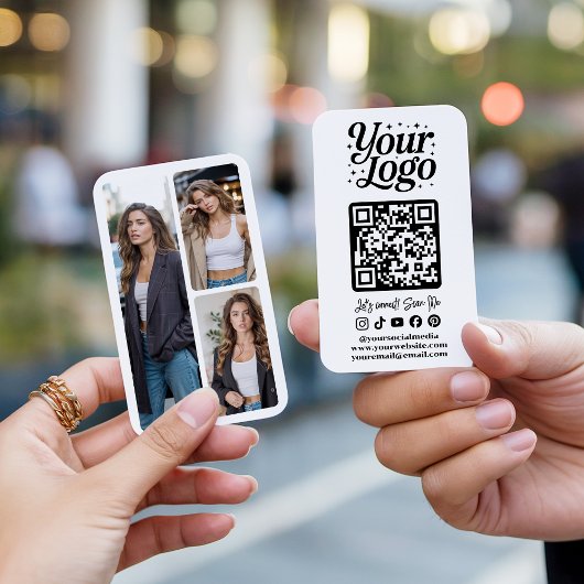 Modern White QR Code Social Media Icons Logo Photo 名刺