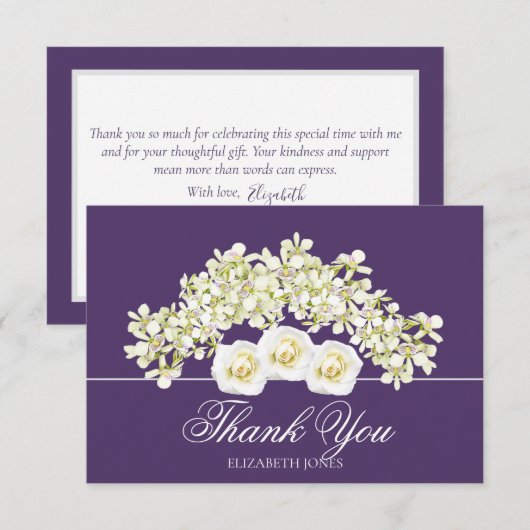 Modern White Roses Bridal Shower Thank You Card サンキューカード (正面/裏面)