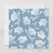 Modern White Roses Dusty Blue Floral Wedding セーブザデート (裏面)