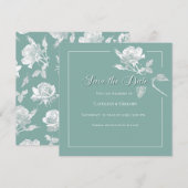 Modern White Roses Sage Green Floral Wedding セーブザデート (正面/裏面)
