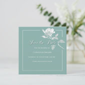 Modern White Roses Sage Green Floral Wedding セーブザデート (スタンド正面)