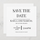 Modern White Save The Date Card with Black Text セーブザデート (正面/裏面)