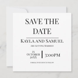 Modern White Save The Date Card with Black Text セーブザデート