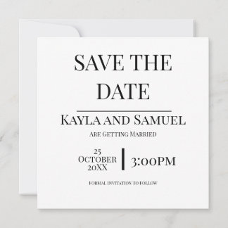 Modern White Save The Date Card with Black Text セーブザデート
