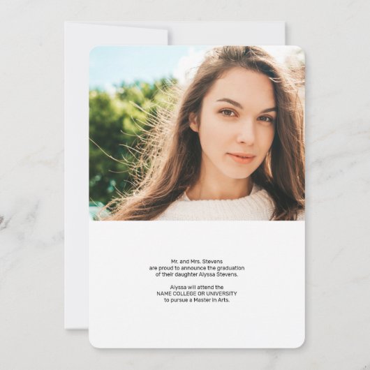 Modern white script 2 photos graduation 案内状 (裏面)