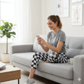 Modern White Squares on Classic Black カプリレギンス