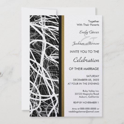 Modern White Swirl Wedding Invitation 招待状 (正面)