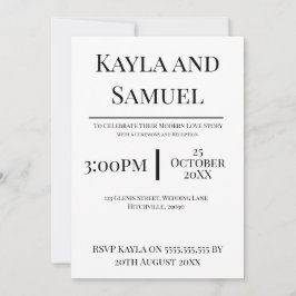 Modern White Wedding Invitation with Black Text 招待状