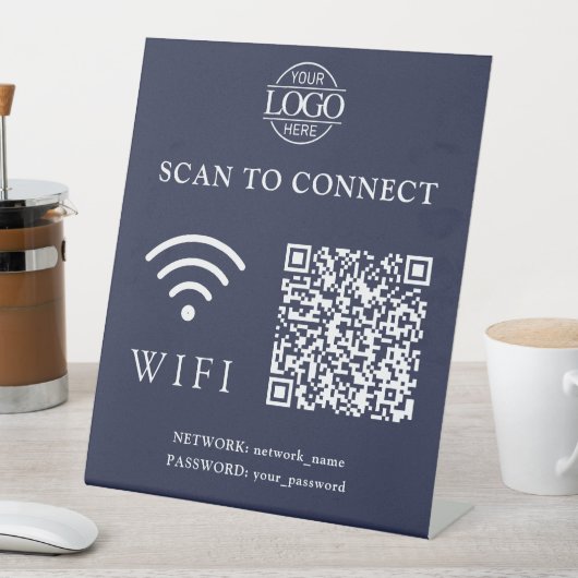 Modern Wifi Password & Network | QR Code Logo 台座サイン (インサイチュ)