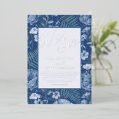 Modern Wild Flowers Blue & Silver We Do Wedding 箔招待状 (立ち正面)