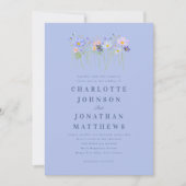 Modern Wildflower Blue Pink Floral Wedding QR Code 招待状 (正面)