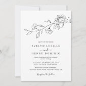Modern Wildflower Floral Line Art Elegant Wedding 招待状 (正面)