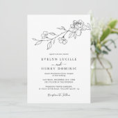 Modern Wildflower Floral Line Art Elegant Wedding 招待状 (スタンド正面)