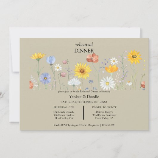 Modern wildflower spring wedding Dinner Invitation 招待状 (正面)