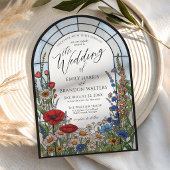 Modern Wildflower Stained Glass Arch Wedding 招待状