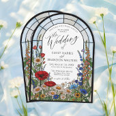 Modern Wildflower Stained Glass Arch Wedding 招待状