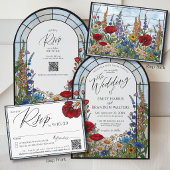 Modern Wildflower Stained Glass Floral Wedding 出欠カード