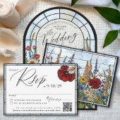Modern Wildflower Stained Glass Floral Wedding 出欠カード