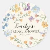 Modern Wildflower Watercolor Bridal Shower ラウンドシール (正面)