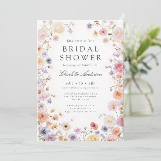 Modern Wildflowers Bridal Shower 招待状 (スタンド正面)