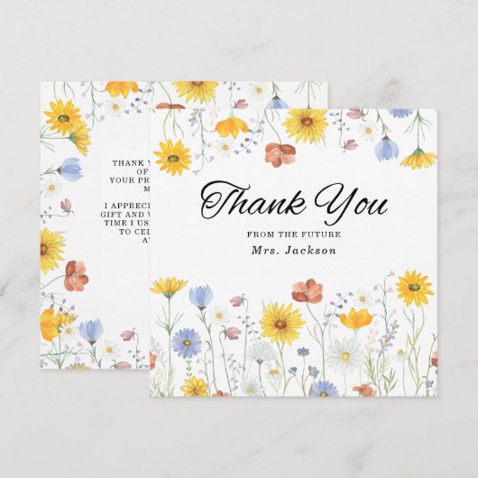 Modern wildflowers spring wedding サンキューカード (正面/裏面)