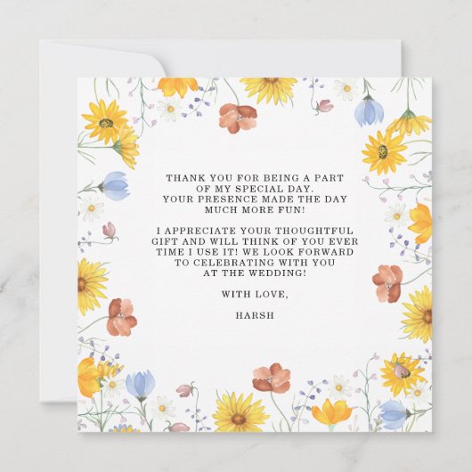 Modern wildflowers spring wedding サンキューカード (裏面)