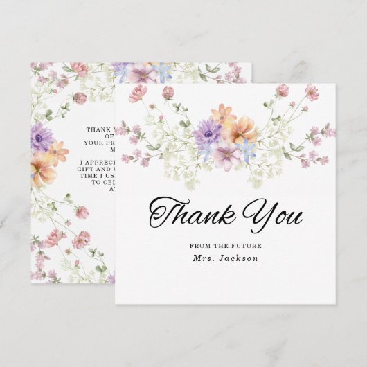 Modern wildflowers spring wedding サンキューカード (正面/裏面)