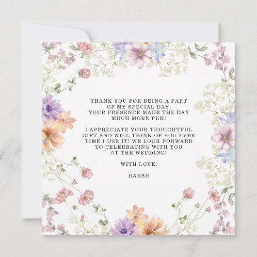 Modern wildflowers spring wedding サンキューカード (裏面)