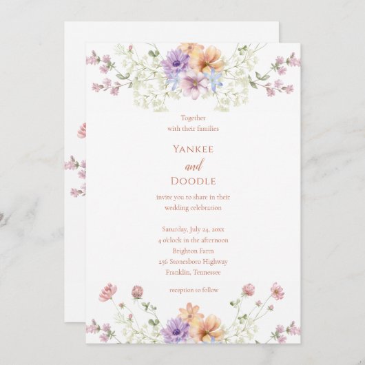 Modern wildflowers spring wedding 招待状 (正面/裏面)