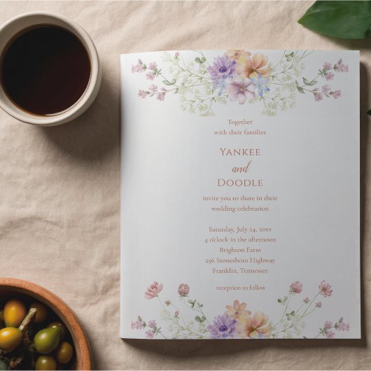 Modern wildflowers spring wedding 招待状