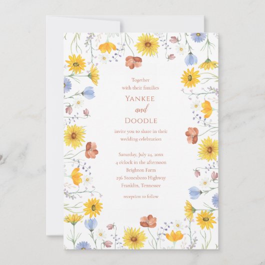 Modern wildflowers spring wedding 招待状 (正面)