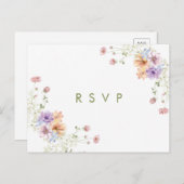 Modern wildflowers spring wedding RSVP Postcard ポストカード (正面/裏面)