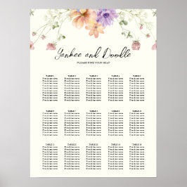 Modern wildflowers spring wedding Seating Chart ポスター
